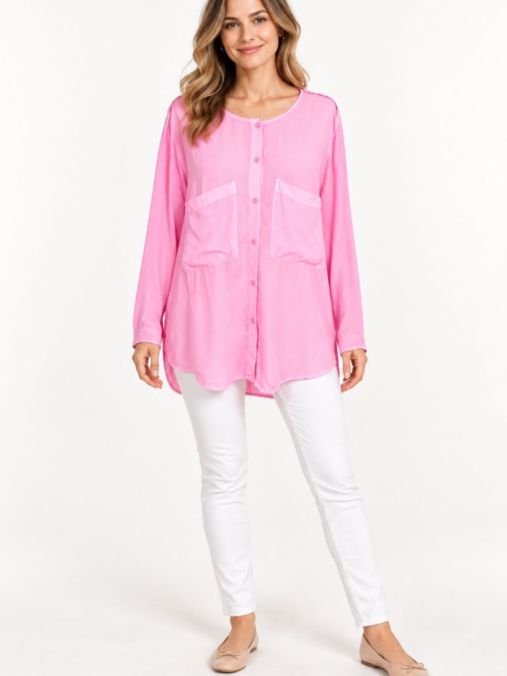 Anthropologie La Vi Sam Lavi Teraina Pink Blouse Split Back - Size small